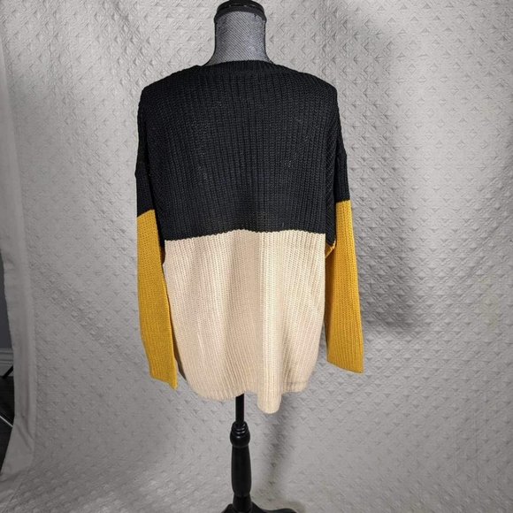 NWT Evelyn Taylor | Black & Mustard Color Block Sweater - L - Picture 3 of 3